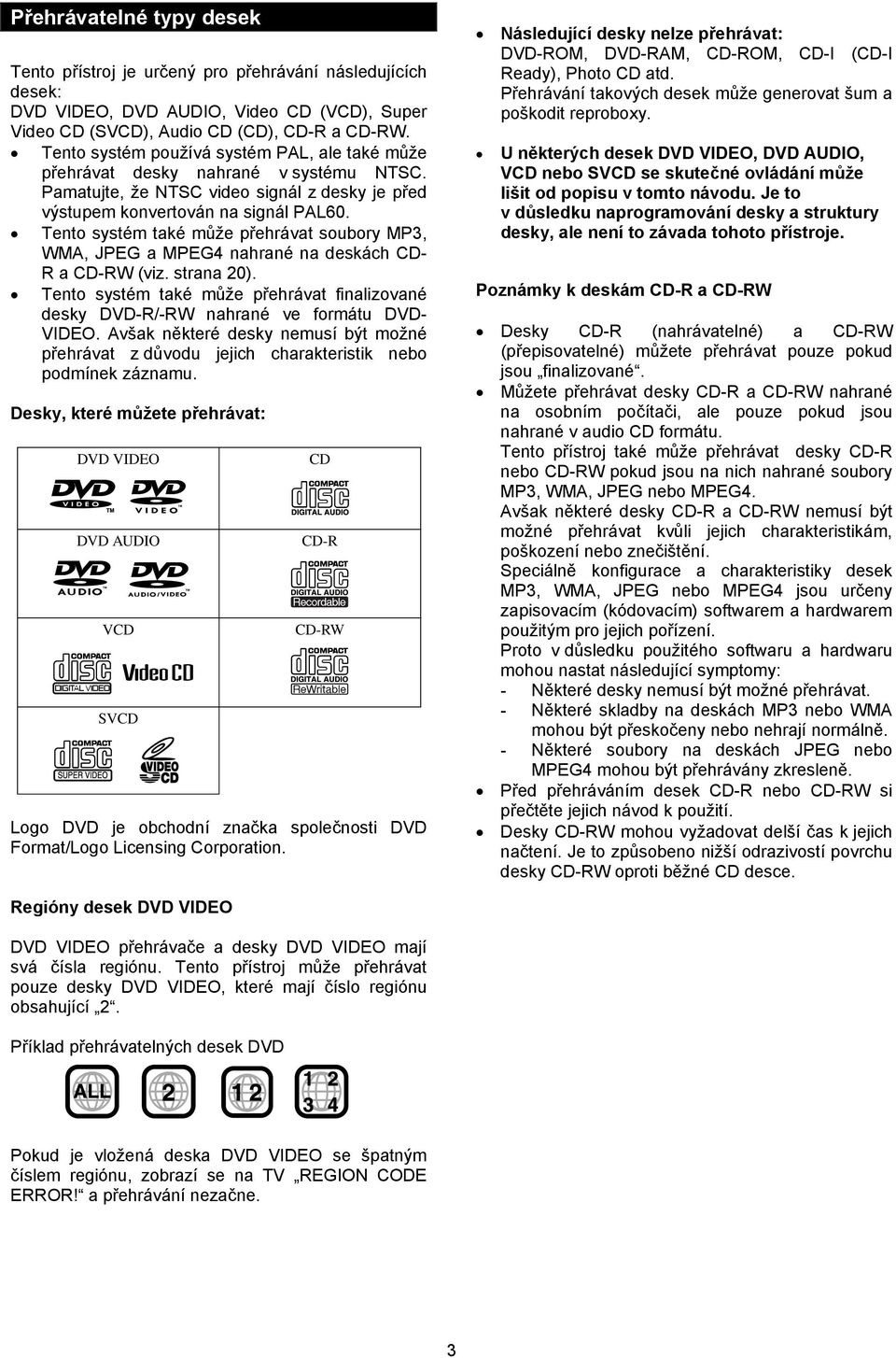 Tento systém také může přehrávat soubory MP3, WMA, JPEG a MPEG4 nahrané na deskách CD- R a CD-RW (viz. strana 20).