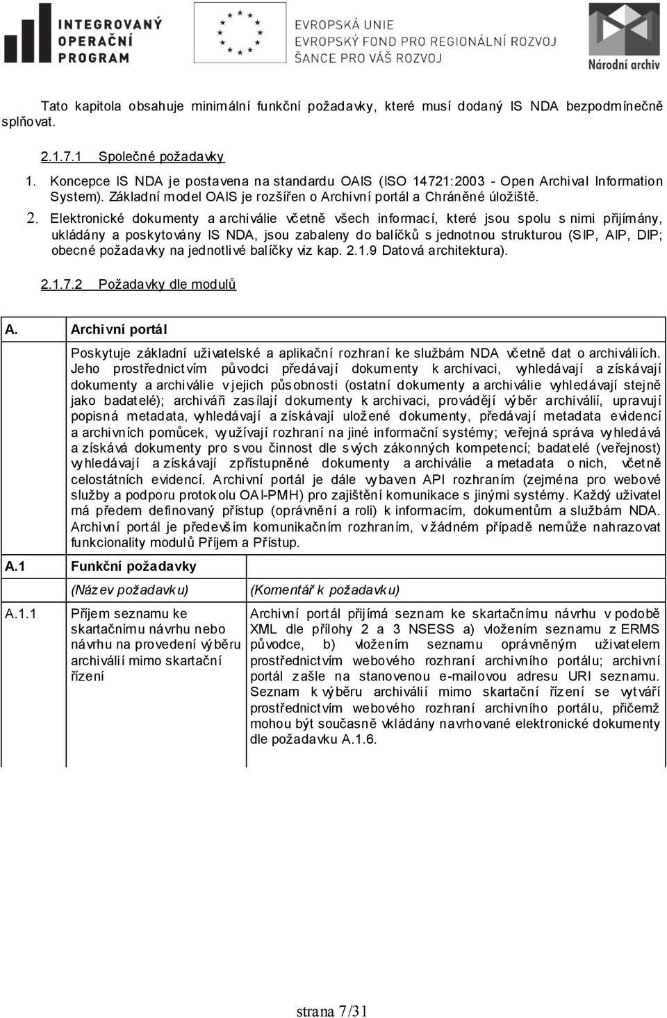 Elektronické dokumenty a archiválie včetně všech informací, které jsou spolu s nimi přijímány, ukládány a poskytovány IS NDA, jsou zabaleny do balíčků s jednotnou strukturou (SIP, AIP, DIP; obecné