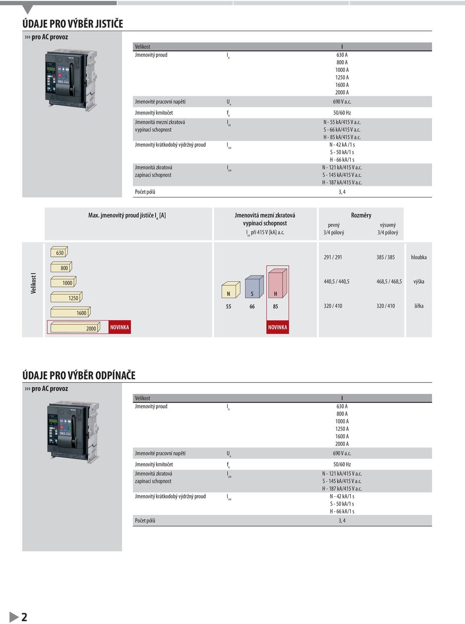 c. S - 145 ka/415 V a.c. H - 187 ka/415 V a.c. Počet pólů 3, 4 Max. jmenovitý proud jističe I n [A] Jmenovitá mezní zkratová vypínací schopnost I cu při 415 V [ka] a.c. pevný 3/4 pólový Rozměry