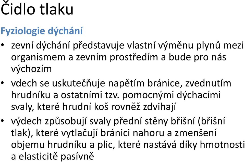 pomocnými dýchacími svaly, které hrudní koš rovněž zdvihají výdech způsobují svaly přední stěny břišní (břišní