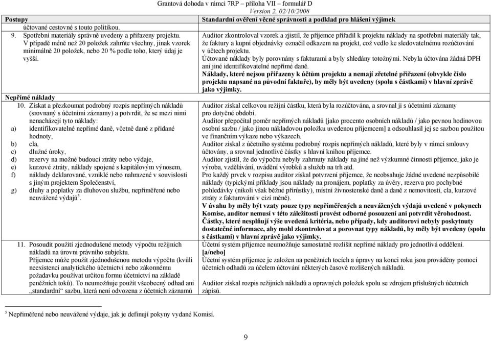 Získat a přezkoumat podrobný rozpis nepřímých nákladů (srovnaný s účetními záznamy) a potvrdit, že se mezi nimi nenacházejí tyto náklady: a) identifikovatelné nepřímé daně, včetně daně z přidané