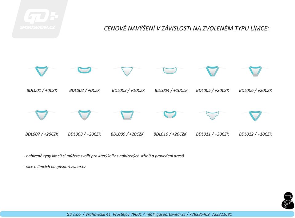 BDL009 / +20CZK BDL010 / +20CZK BDL011 / +30CZK BDL012 / +10CZK - nabízené typy límcù si