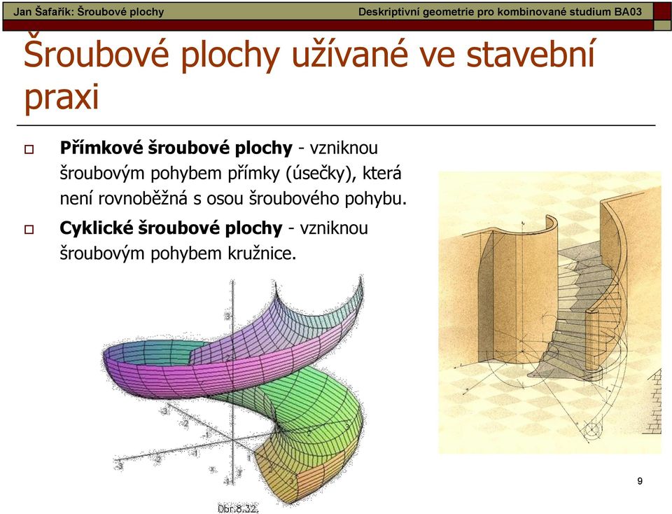 (úsečky), která není rovnoběžná s osou šroubového pohybu.