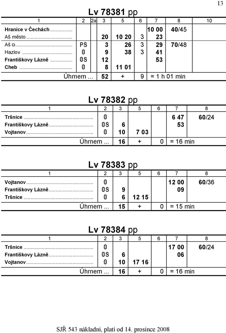 .. A 6 47 60/24 zfrantiškovy Lázně... AS 6 53 zvojtanov... A 10 7 03 Úhrnem... 16 + 0 = 16 min Lv 78383 pp zvojtanov.