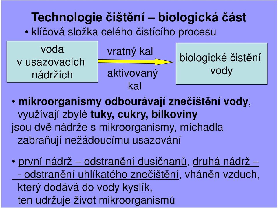 bílkoviny jsou dvě nádrže s mikroorganismy, míchadla zabraňují nežádoucímu usazování první nádrž odstranění