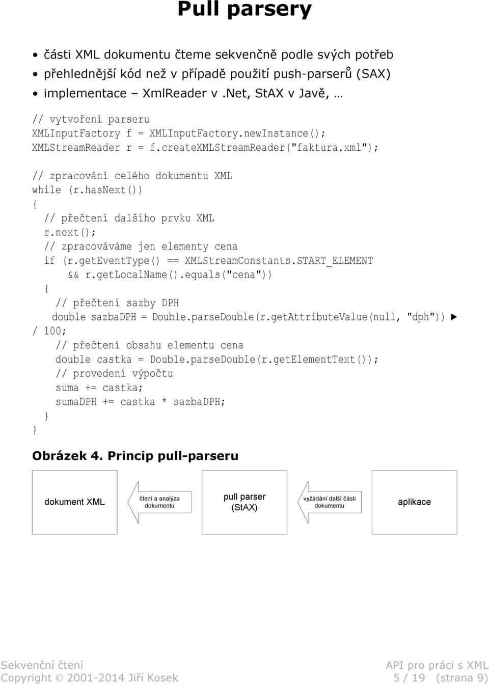 hasnext()) { // přečtení dalšího prvku XML r.next(); // zpracováváme jen elementy cena if (r.geteventtype() == XMLStreamConstants.START_ELEMENT && r.getlocalname().