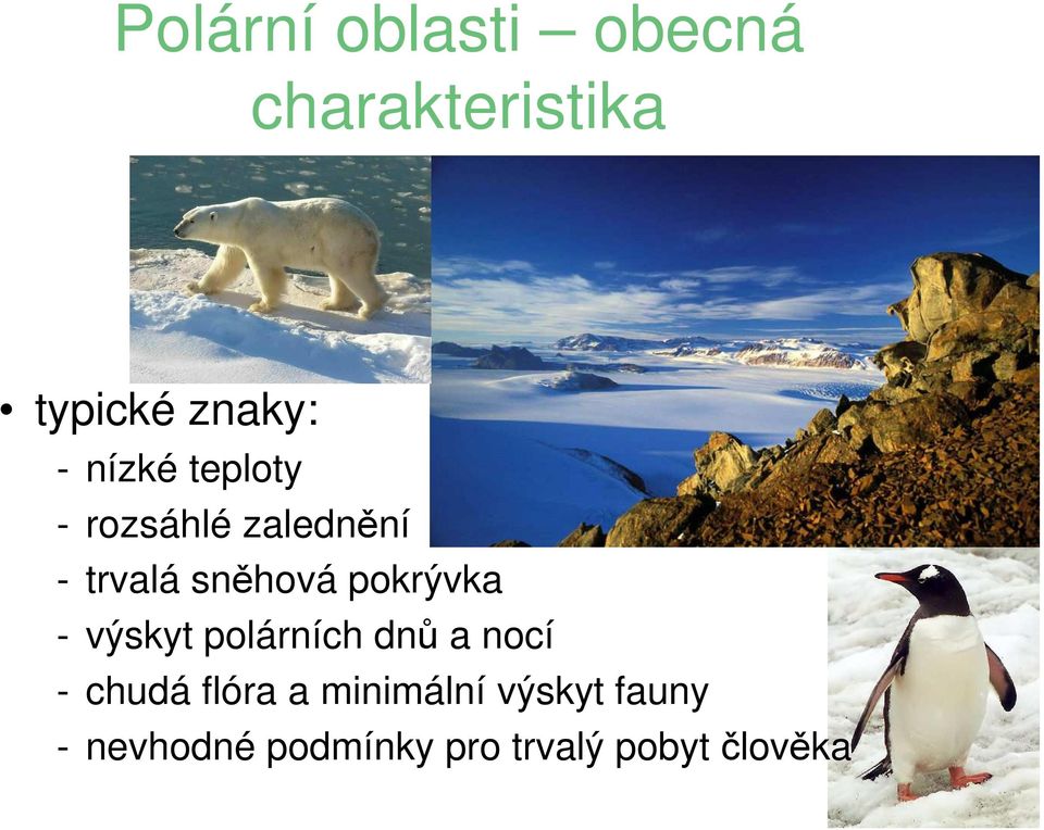 pokrývka - výskyt polárních dnů a nocí - chudá flóra a