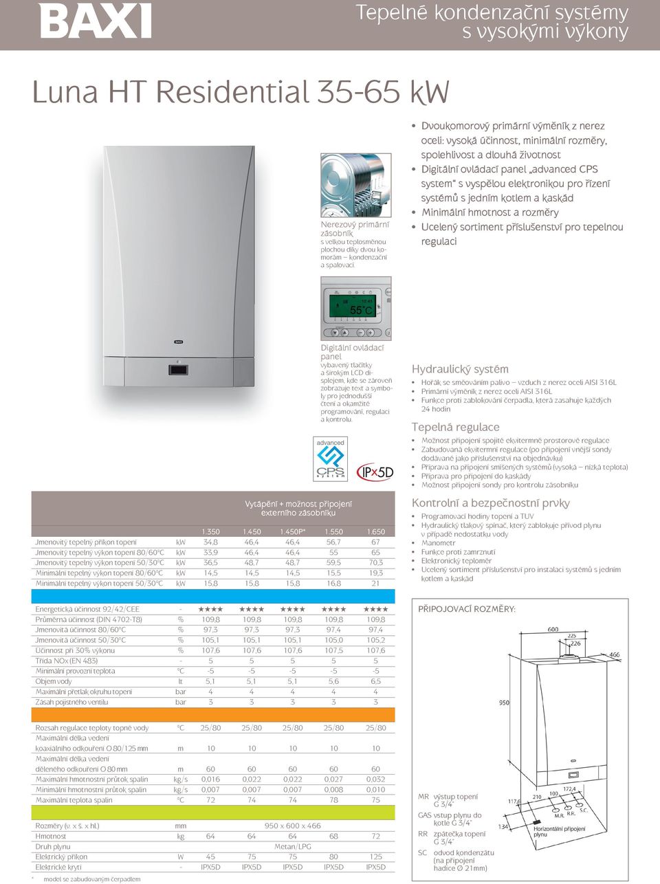 elektronikou pro řízení systémů s jedním kotlem a kaskád Minimální hmotnost a rozměry Ucelený sortiment příslušenství pro tepelnou regulaci Vytápění + možnost připojení externího Digitální ovládací