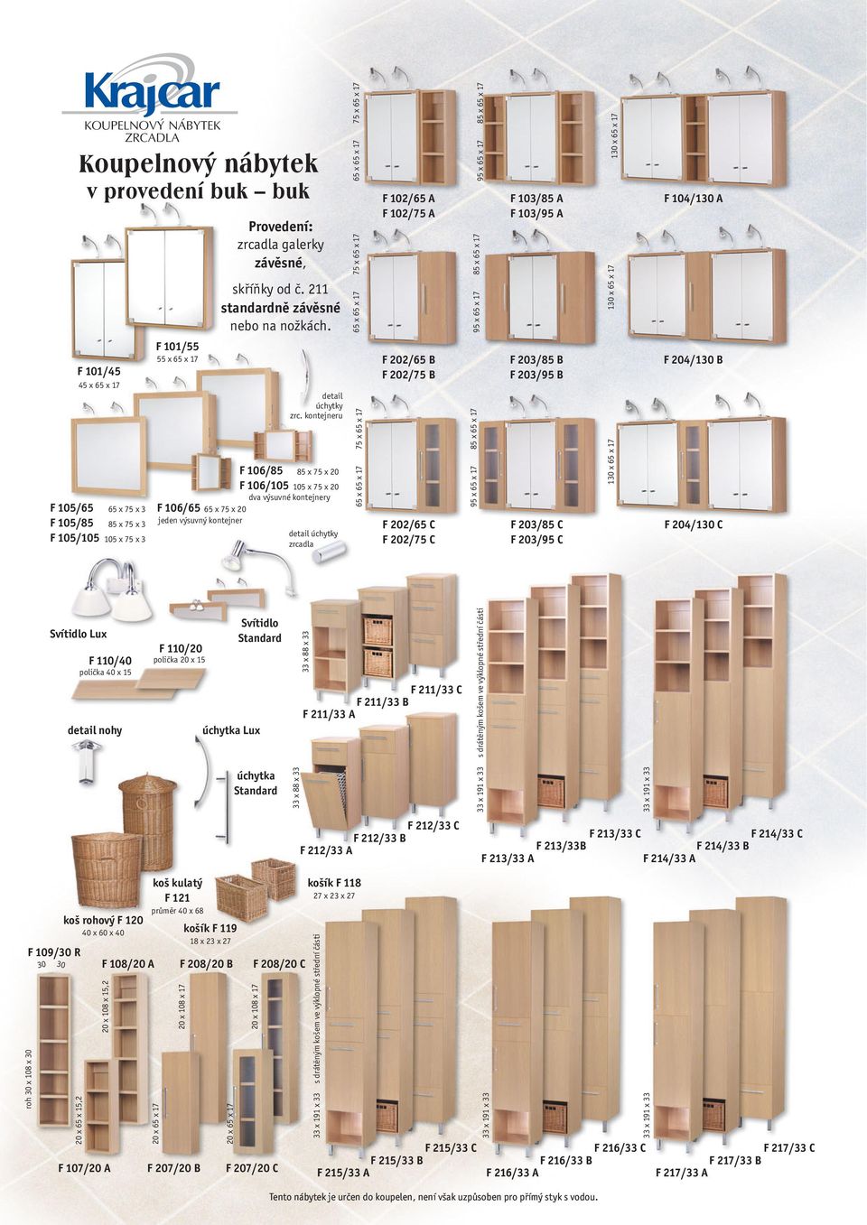 65x75x3 85x75x3 105x75x3 F 101/55 55x65x17 F 106/85 F 106/105 detail úchytky zrc.