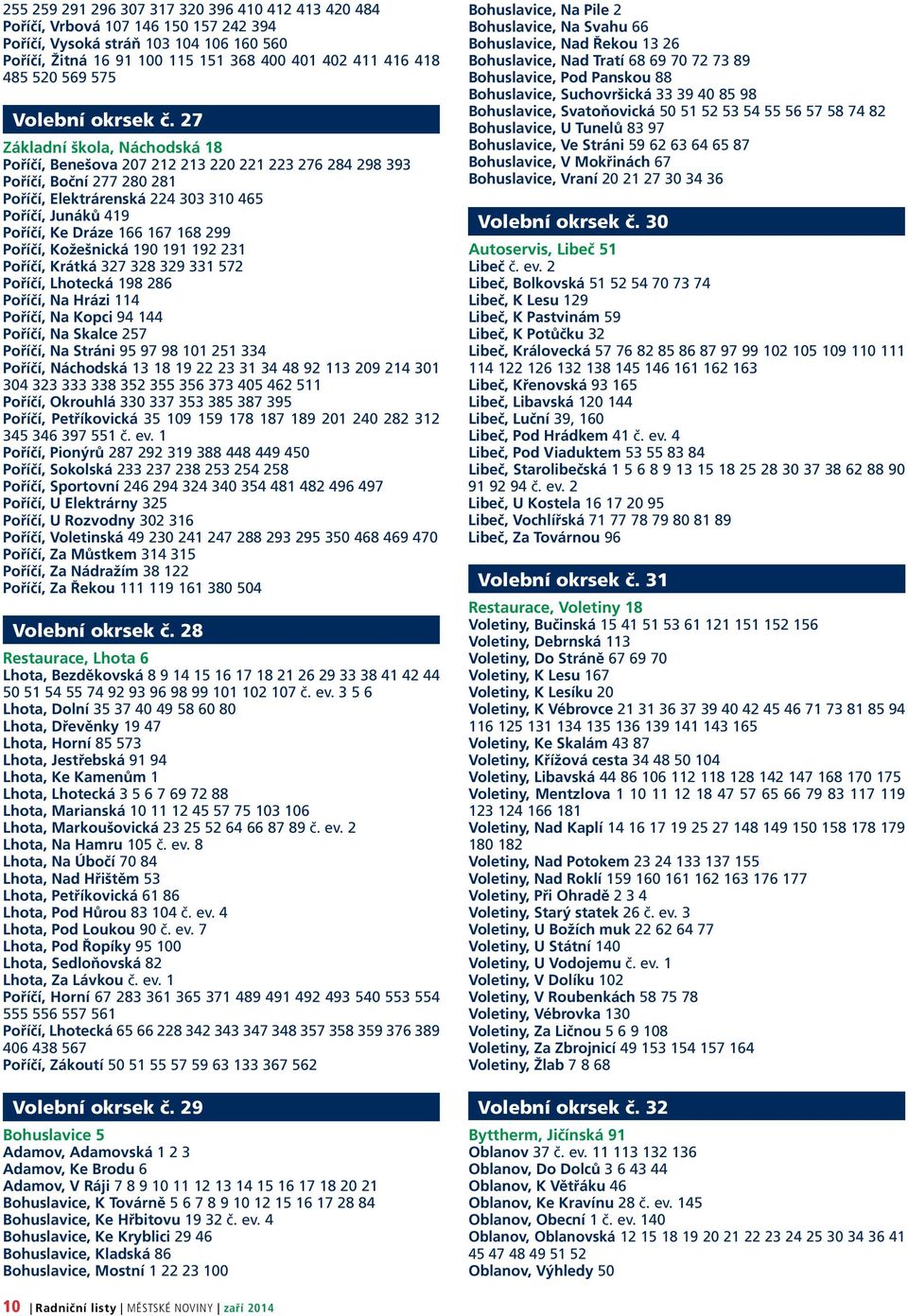 27 Základní škola, Náchodská 18 Poříčí, Benešova 207 212 213 220 221 223 276 284 298 393 Poříčí, Boční 277 280 281 Poříčí, Elektrárenská 224 303 310 465 Poříčí, Junáků 419 Poříčí, Ke Dráze 166 167
