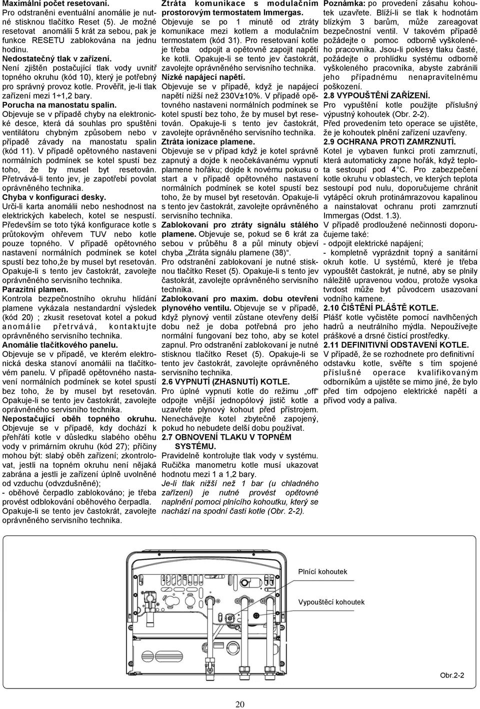 Porucha na manostatu spalin. Objevuje se v případě chyby na elektronické desce, která dá souhlas pro spuštěni ventilátoru chybným způsobem nebo v případě závady na manostatu spalin (kód 11).