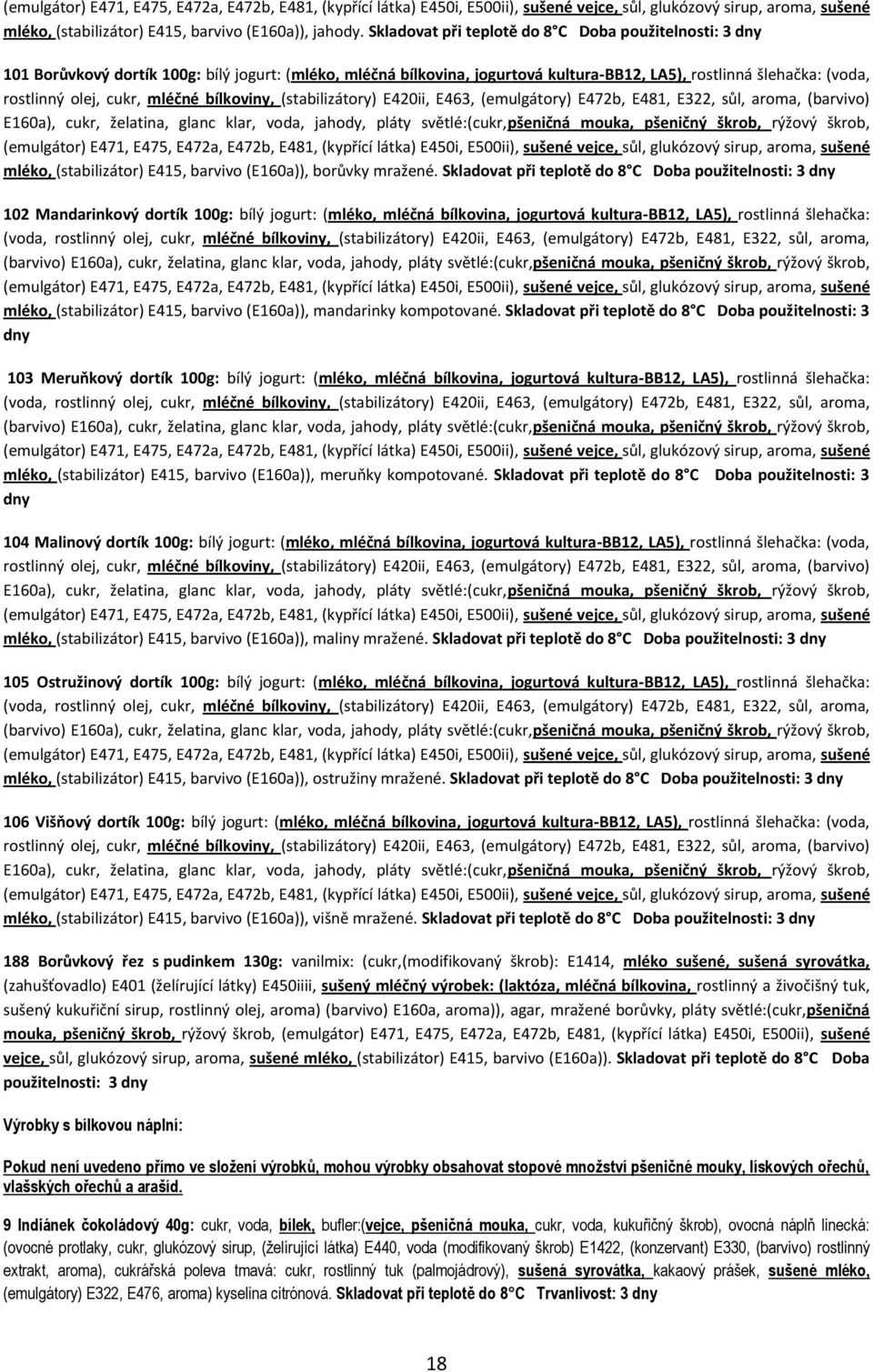 mléčné bílkoviny, (stabilizátory) E420ii, E463, (emulgátory) E472b, E481, E322, sůl, aroma, (barvivo) E160a), cukr, želatina, glanc klar, voda, jahody, pláty světlé:(cukr,pšeničná mouka, pšeničný