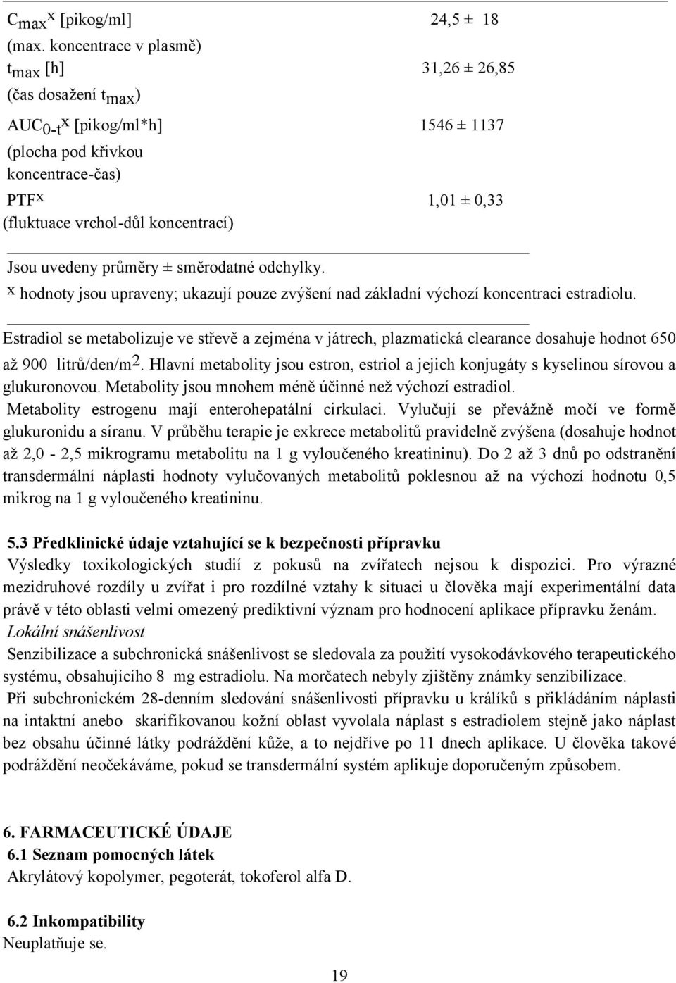 průměry ± směrdatné dchylky. x hdnty jsu upraveny; ukazují puze zvýšení nad základní výchzí kncentraci estradilu.