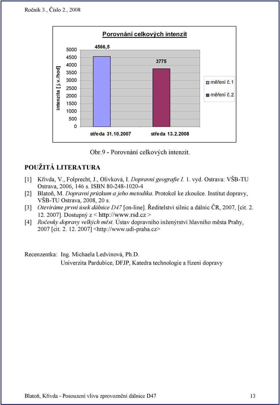 Dopravní průzkum a jeho metodika. Protokol ke zkoušce. Institut dopravy, VŠB-TU Ostrava, 2008, 20 s. [3] Otevíráme první úsek dálnice D47 [on-line]. Ředitelství silnic a dálnic ČR, 2007, [cit. 2. 12.