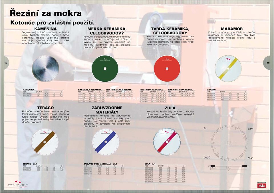 MĚKKÁ KERAMIKA, CELOOBVODOVÝ Kotouč s celoobvodovým segmentem na řezání za mokra umožňuje velmi čistý a kvalitní řez.