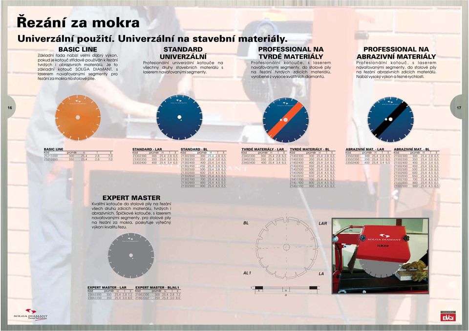 STANDARD UNIVERZÁLNÍ Profesionální univerzální kotouče na všechny druhy stavebních materiálů s laserem navařovanými segmenty.