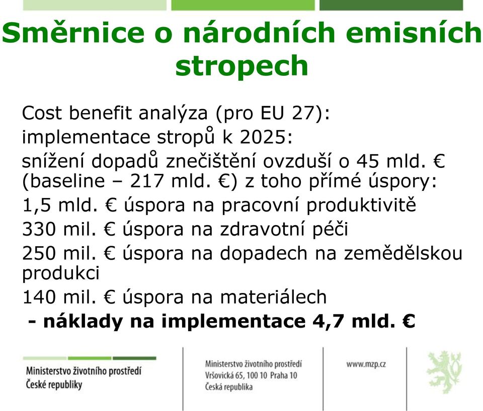 ) z toho přímé úspory: 1,5 mld. úspora na pracovní produktivitě 330 mil.