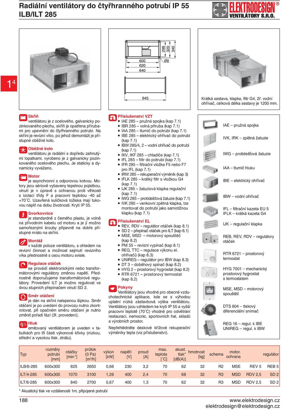 Na skříni je revizní víko, po jehož demontáži je přístupné oběžné kolo. Oběžné kolo ventilátoru je radiální s dopředu zahnutými lopatkami, vyrobeno je z galvanicky pozinkovaného ocelového plechu.