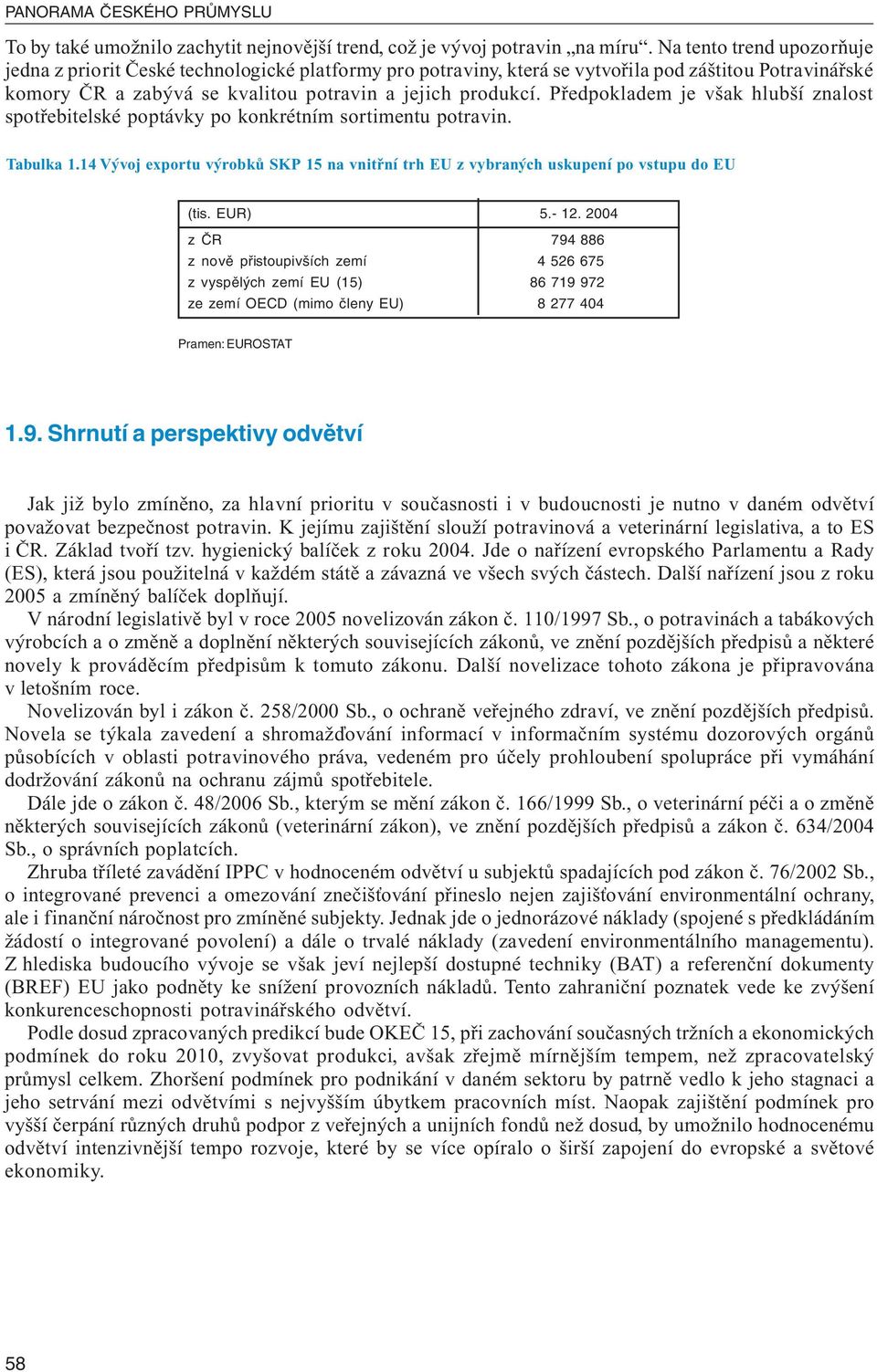 Předpokladem je však hlubší znalost spotřebitelské poptávky po konkrétním sortimentu potravin. Tabulka 1.14 Vývoj exportu výrobků SKP 15 na vnitřní trh EU z vybraných uskupení po vstupu do EU (tis.