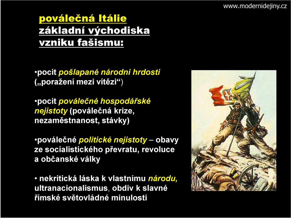 (poválečná krize, nezaměstnanost, stávky) poválečné politické nejistoty obavy ze socialistického