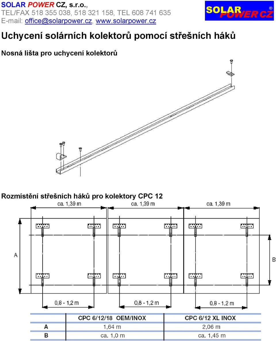 lišta pro uchycení kolektorů