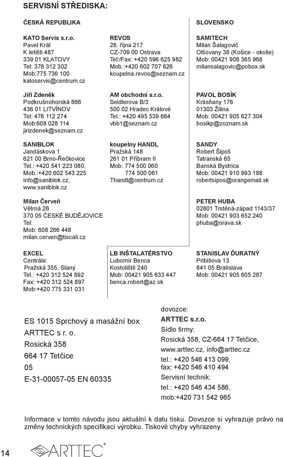 :+420 602 543 225 info@saniblok.cz, www.saniblok.cz Milan Červeň Větrná 26 370 05 ČESKÉ BUDĚJOVICE Tel: Mob: 608 266 448 milan.cerven@tiscali.cz REVOS 28.