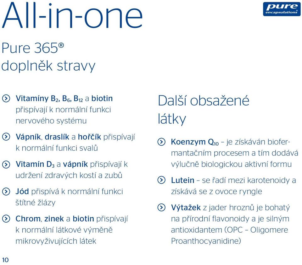 látkové výměně mikrovyživujících látek Další obsažené látky Koenzym Q 10 je získáván biofermantačním procesem a tím dodává výlučně biologickou aktivní formu Lutein