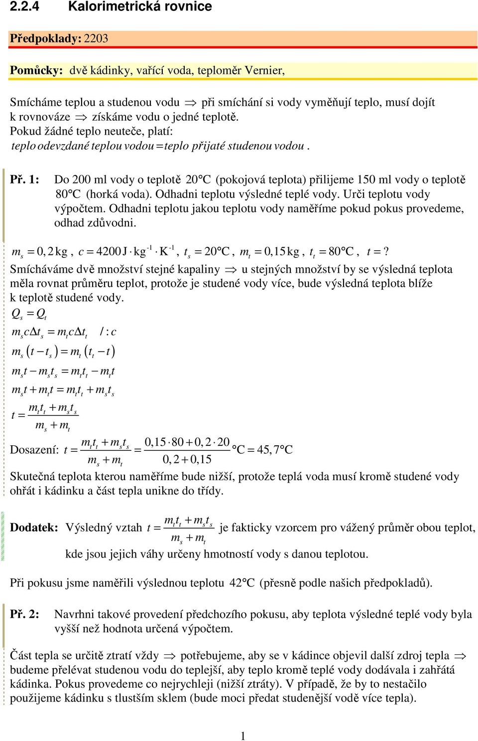 2.2.4 Kalorimetrická rovnice - PDF Stažení zdarma