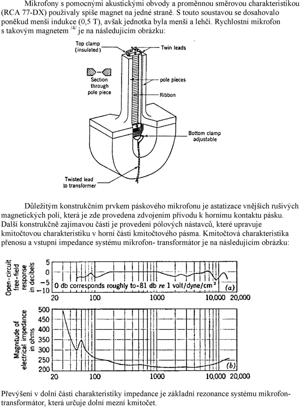 Rychlostní mikrofon s takovým magnetem /4/ je na následujícím obrázku: Důležitým konstrukčním prvkem páskového mikrofonu je astatizace vnějších rušivých magnetických polí, která je zde provedena