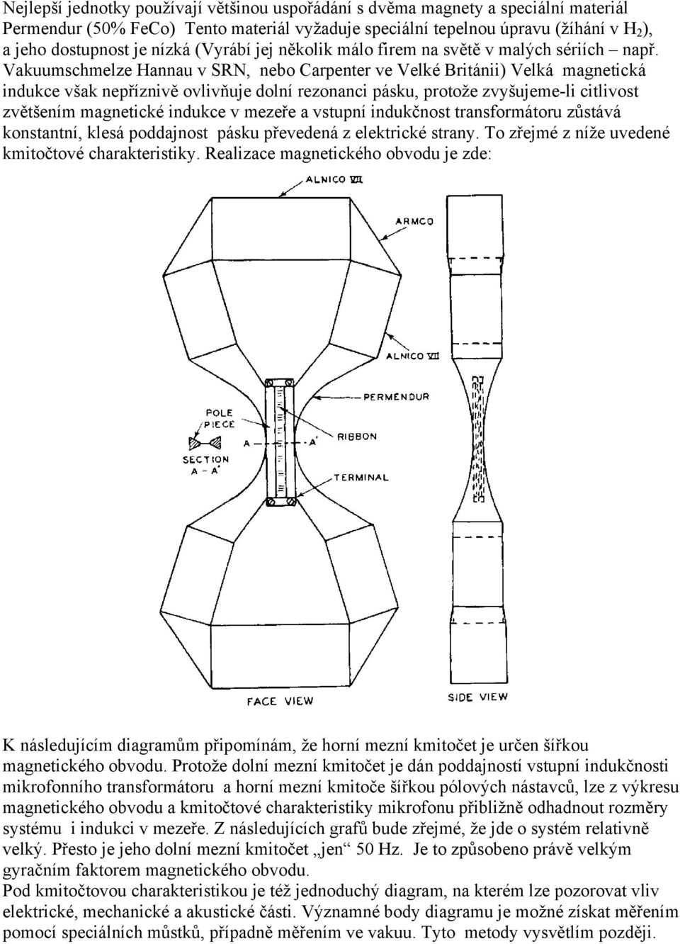 Vakuumschmelze Hannau v SRN, nebo Carpenter ve Velké Británii) Velká magnetická indukce však nepříznivě ovlivňuje dolní rezonanci pásku, protože zvyšujeme-li citlivost zvětšením magnetické indukce v