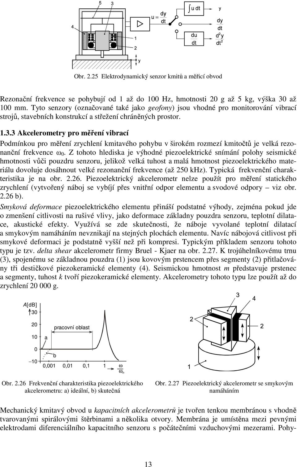 3 Akcelerometry pro měření vibrací Podmínkou pro měření zrychlení kmitavého pohybu v širokém rozmezí kmitočtů je velká rezonanční frekvence ω 0.
