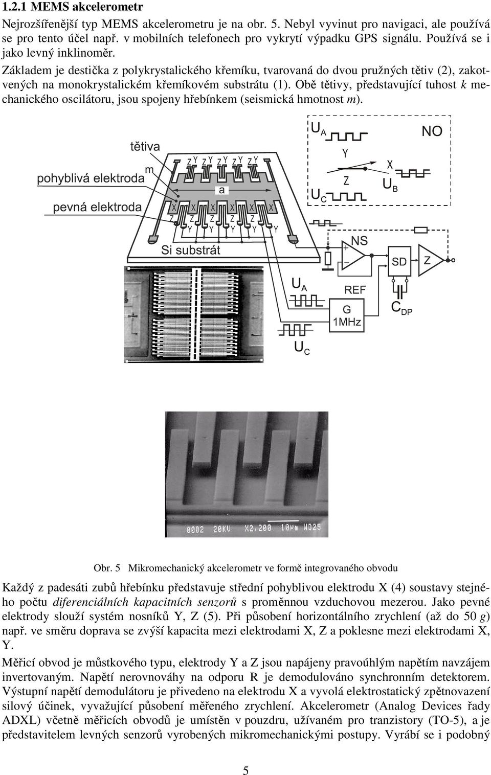 Obě tětivy, představující tuhost k mechanického oscilátoru, jsou spojeny hřebínkem (seismická hmotnost m). Obr.