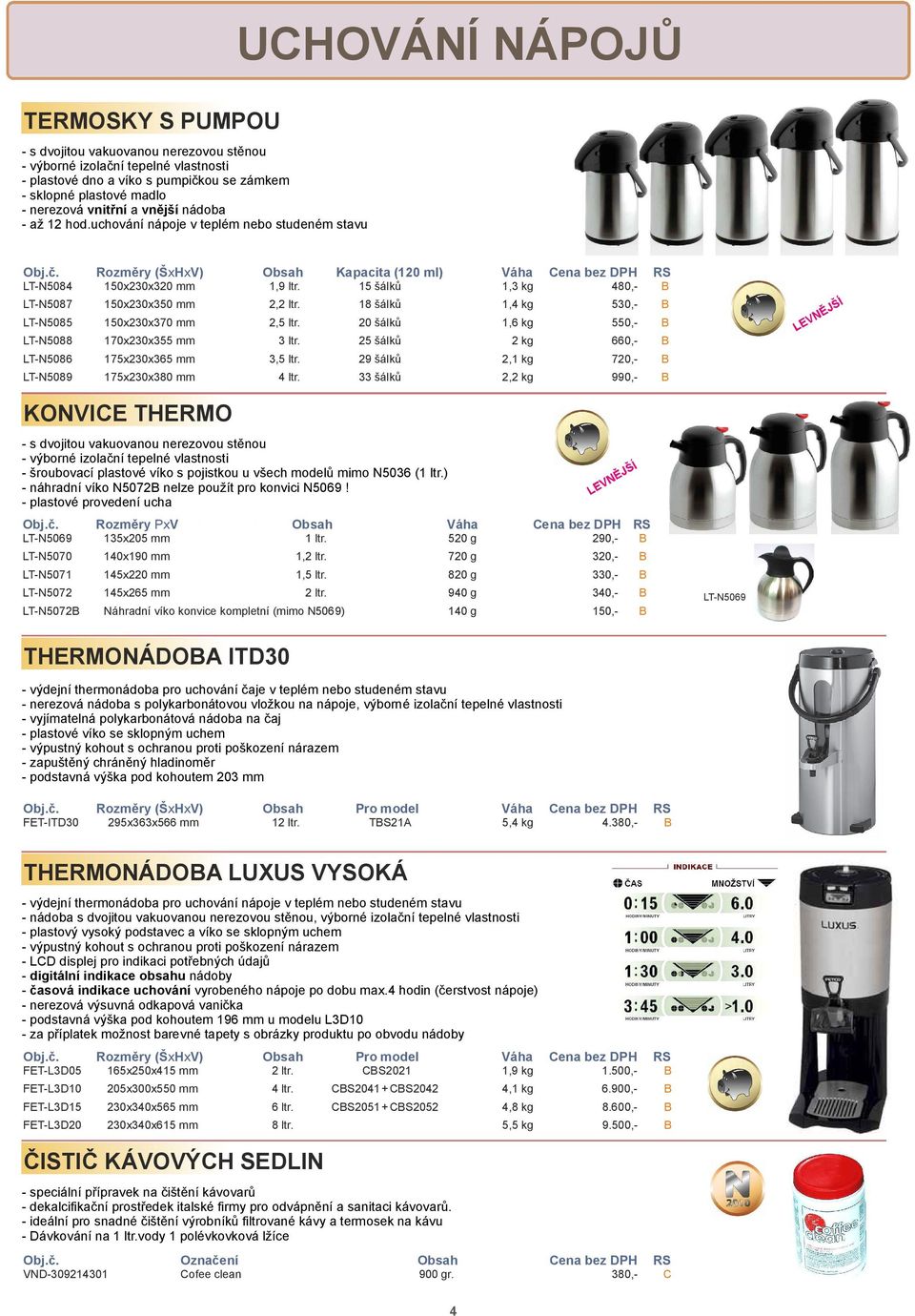 15 šálk 1,3 kg 480,- LT-N5087 150x230x350 mm 2,2 ltr. 18 šálk 1,4 kg 530,- LT-N5085 150x230x370 mm 2,5 ltr. 20 šálk 1,6 kg 550,- LT-N5088 170x230x355 mm 3 ltr.