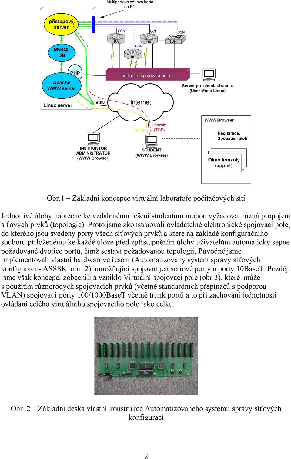 1 Základní koncepce virtuální laboratoře počítačových sítí Jednotlivé úlohy nabízené ke vzdálenému řešení studentům mohou vyžadovat různá propojení síťových prvků (topologie).