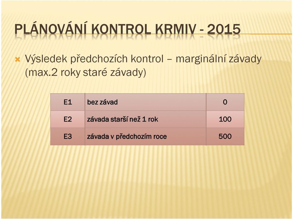 2 roky staré závady) E1 bez závad 0