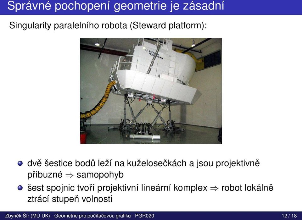 samopohyb šest spojnic tvoří projektivní lineární komplex robot lokálně ztrácí