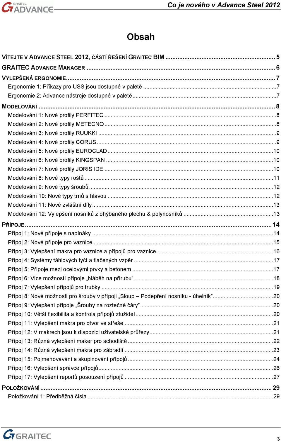 ..9 Modelování 4: Nové profily CORUS...9 Modelování 5: Nové profily EUROCLAD...10 Modelování 6: Nové profily KINGSPAN...10 Modelování 7: Nové profily JORIS IDE...10 Modelování 8: Nové typy roštů.