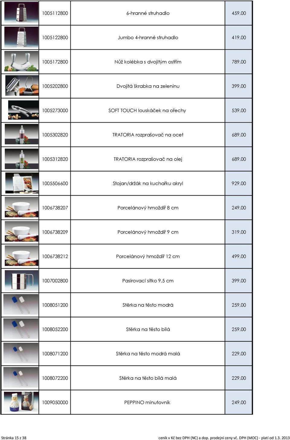 hmoždíř 8 cm 249,00 1006738209 Porcelánový hmoždíř 9 cm 319,00 1006738212 Porcelánový hmoždíř 12 cm 499,00 1007002800 Pasírovací sítko 9,5 cm 399,00 1008051200 Stěrka na těsto modrá 259,00 1008052200