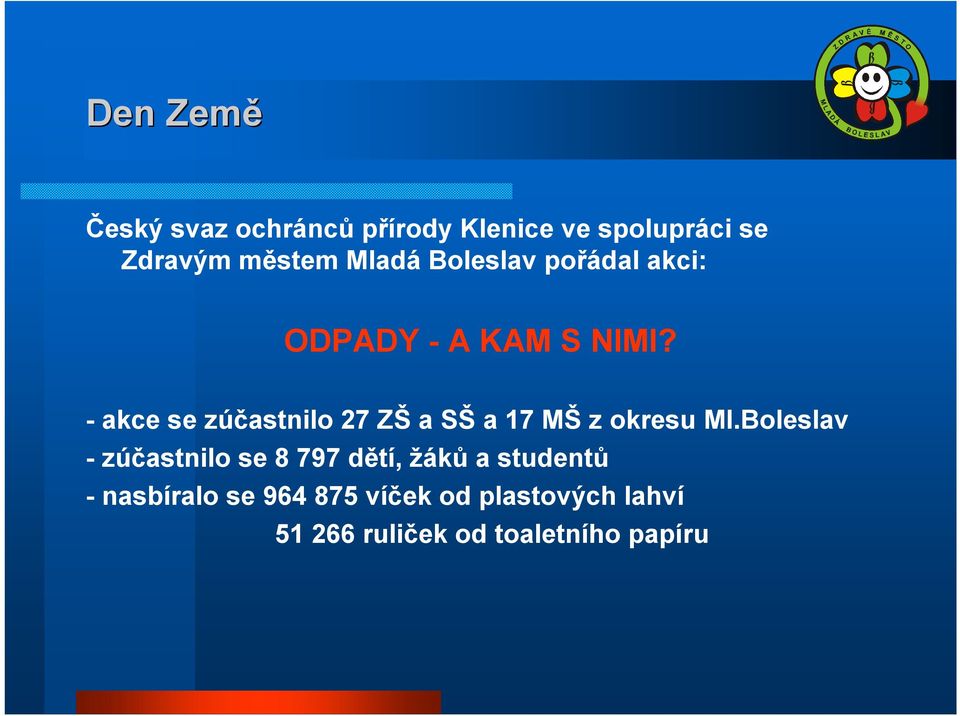 -akce se zúčastnilo 27 ZŠ a SŠ a 17 MŠ z okresu Ml.