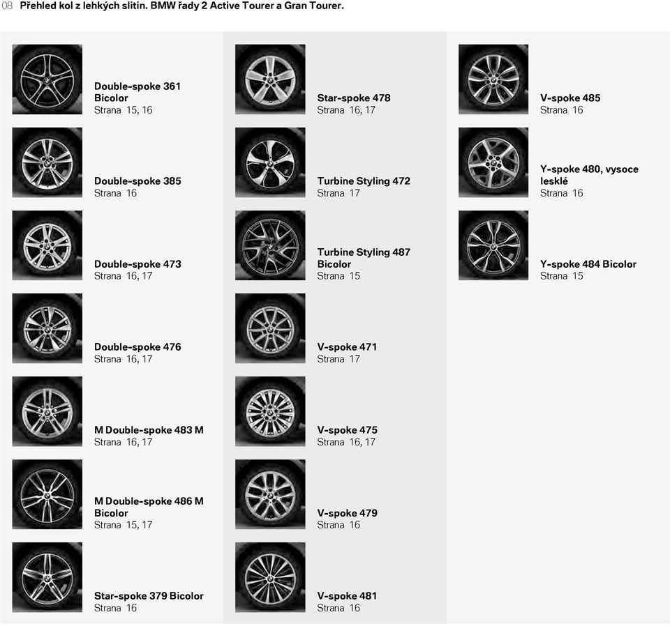 Y-spoke 480, vysoce lesklé Strana 16 Double-spoke 473 Strana 16, 17 Turbine Styling 487 Bicolor Strana 15 Y-spoke 484 Bicolor Strana 15