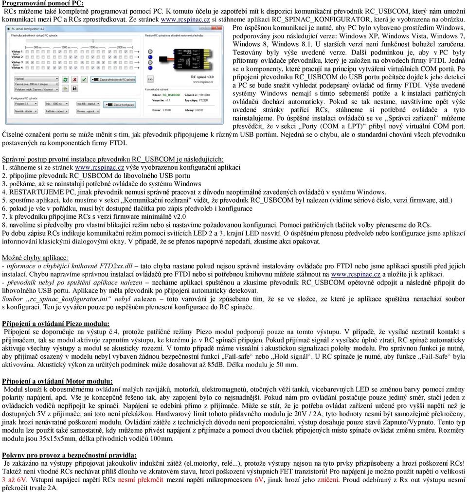 cz si stáhneme aplikaci RC_SPINAC_KONFIGURATOR, která je vyobrazena na obrázku.