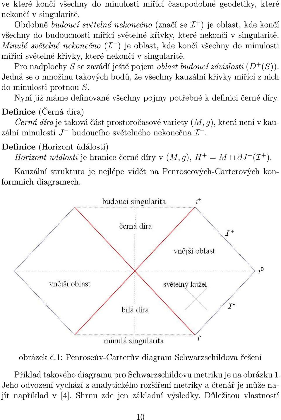 Minulésvětelnénekonečno(I )jeoblast,kdekončívšechnydominulosti mířící světelné křivky, které nekončí v singularitě. Pronadplochy Ssezavádíještěpojemoblastbudoucízávislosti(D + (S)).