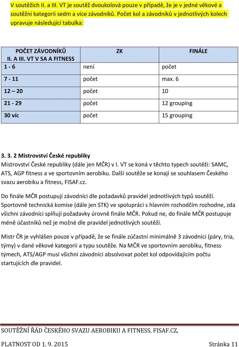 6 12 20 počet 10 21-29 počet 12 grouping 30 víc počet 15 grouping 3. 3. 2 Mistrovství České republiky Mistrovství České republiky (dále jen MČR) v I.