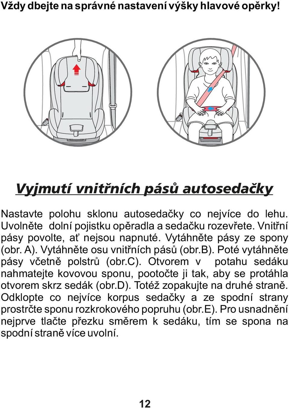 Poté vytáhněte pásy včetně polstrů (obr.c). Otvorem v potahu sedáku nahmatejte kovovou sponu, pootočte ji tak, aby se protáhla otvorem skrz sedák (obr.d).