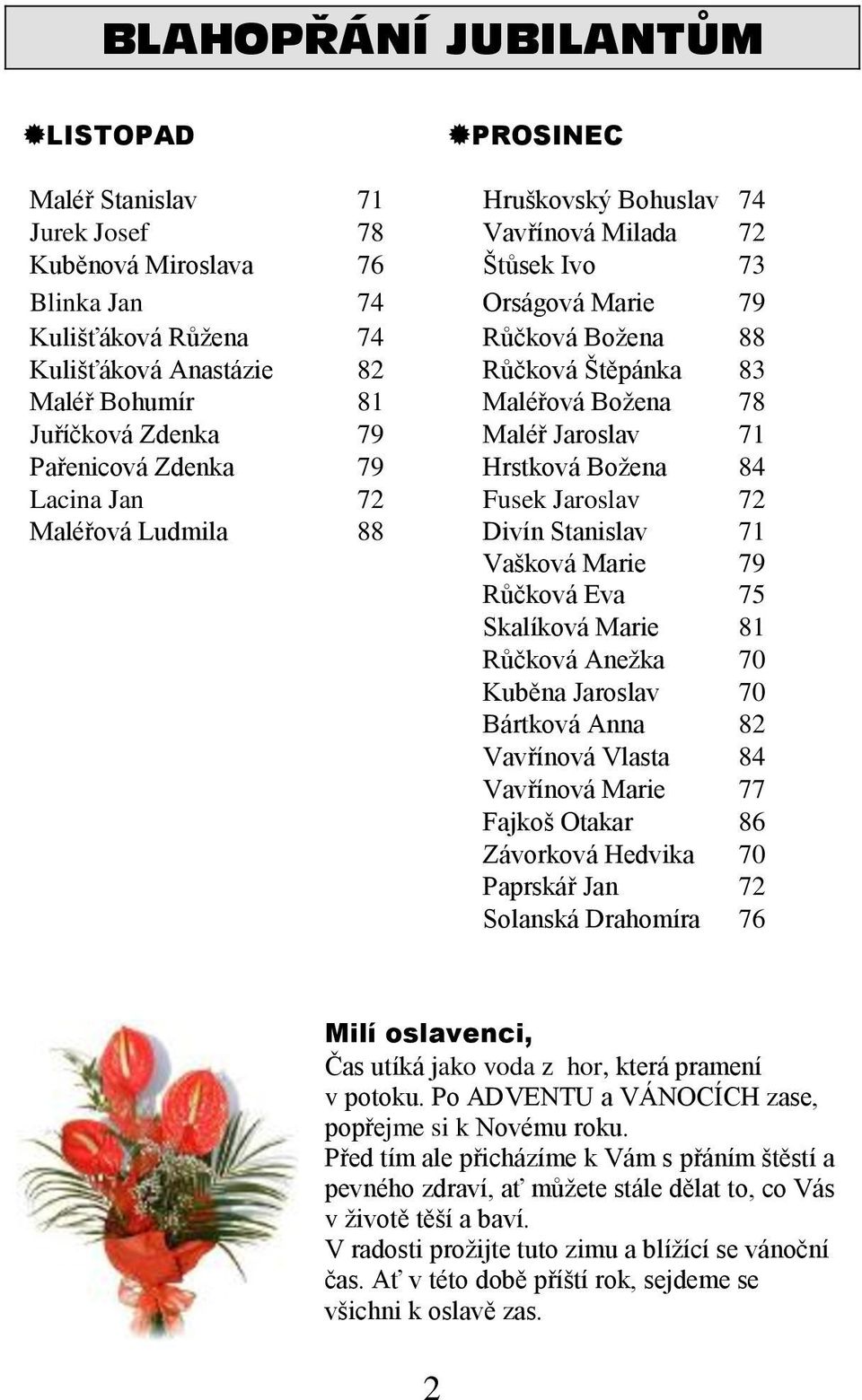 72 Fusek Jaroslav 72 Maléřová Ludmila 88 Divín Stanislav 71 Vašková Marie 79 Růčková Eva 75 Skalíková Marie 81 Růčková Anežka 70 Kuběna Jaroslav 70 Bártková Anna 82 Vavřínová Vlasta 84 Vavřínová