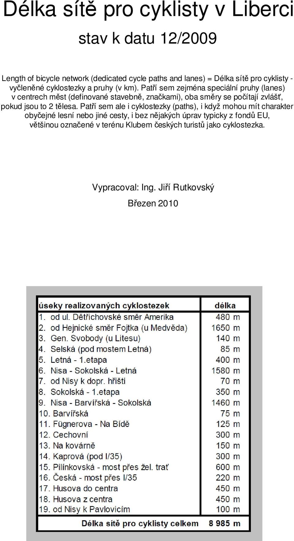 Patří sem zejména speciální pruhy (lanes) v centrech měst (definované stavebně, značkami), oba směry se počítají zvlášť, pokud jsou to 2