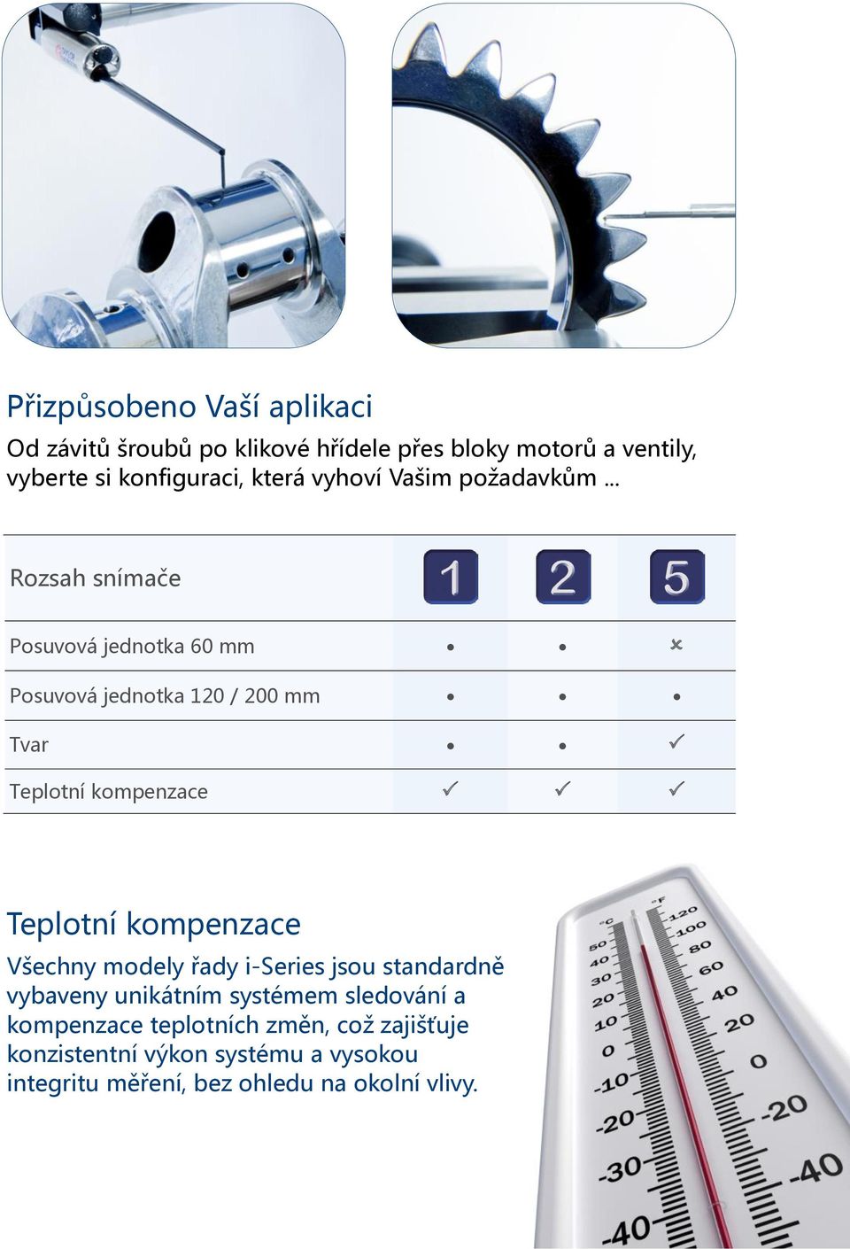 .. Rozsah snímače Posuvová jednotka 60 mm Posuvová jednotka 120 / 200 mm Tvar Teplotní kompenzace Teplotní kompenzace