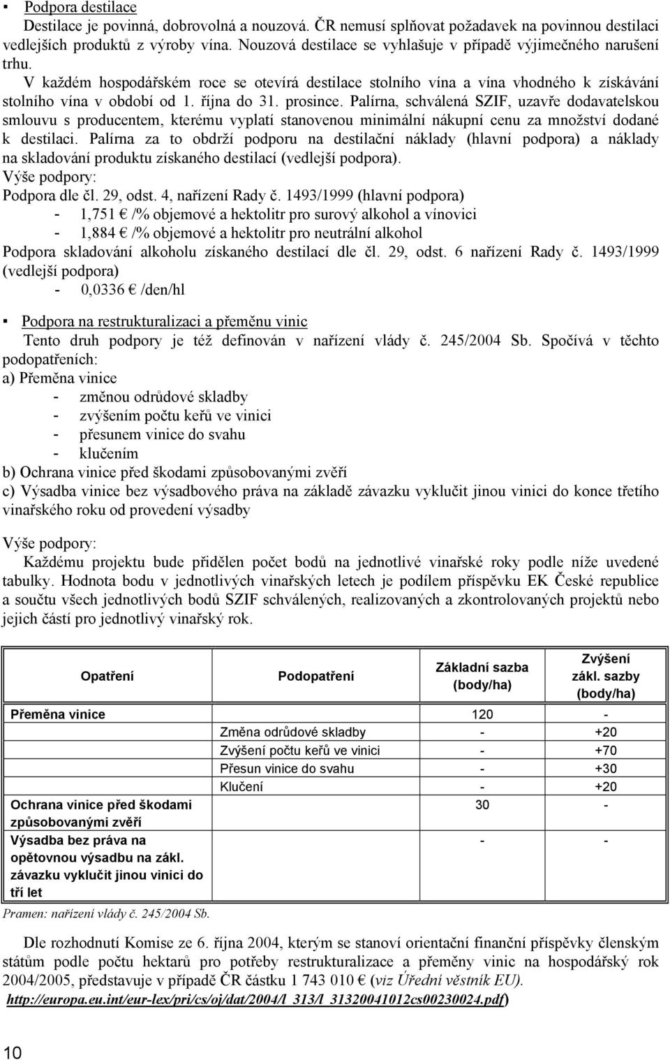 prosince. Palírna, schválená SZIF, uzavře dodavatelskou smlouvu s producentem, kterému vyplatí stanovenou minimální nákupní cenu za množství dodané k destilaci.