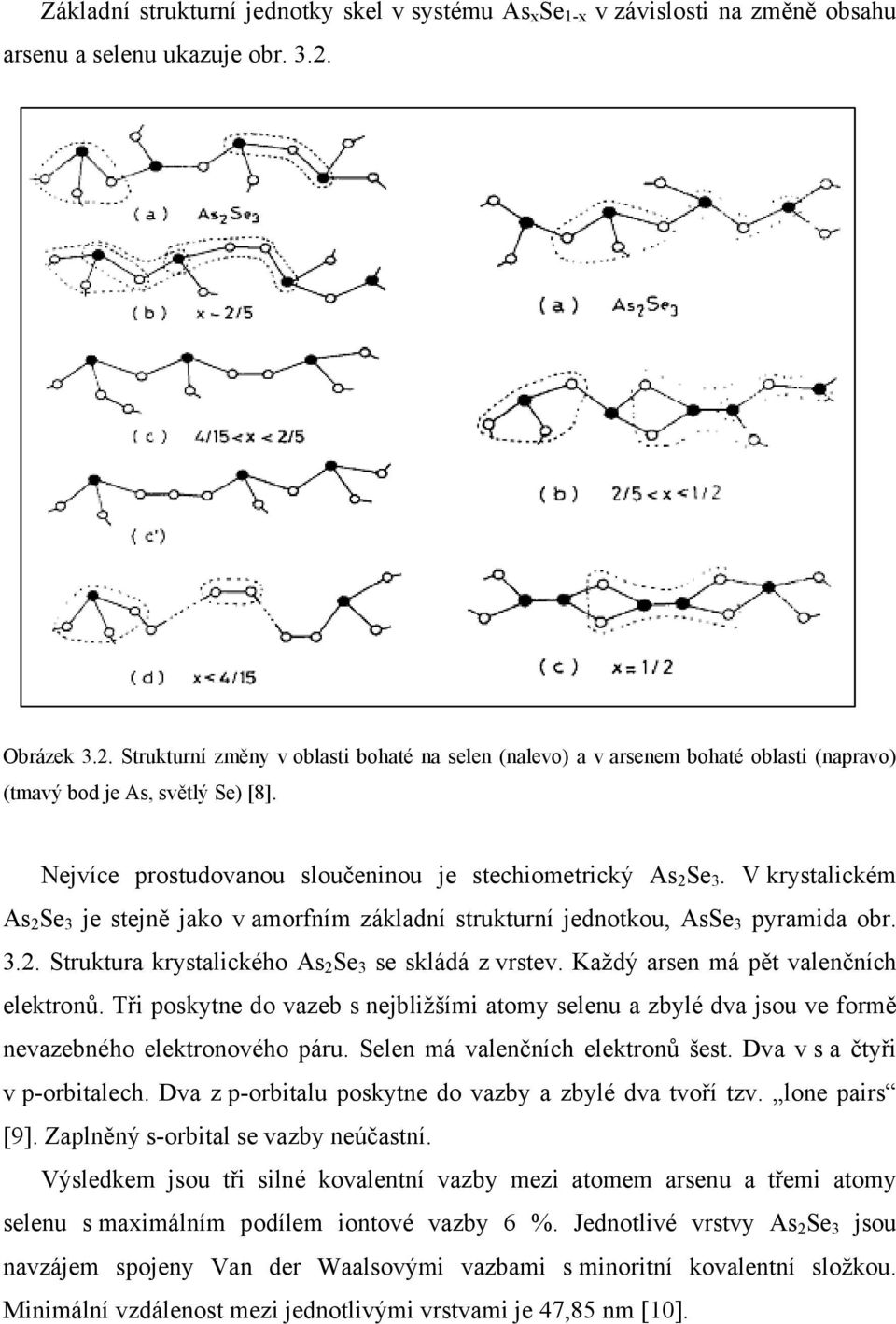 V krystalickém As 2 Se 3 je stejně jako v amorfním základní strukturní jednotkou, AsSe 3 pyramida obr. 3.2. Struktura krystalického As 2 Se 3 se skládá z vrstev.