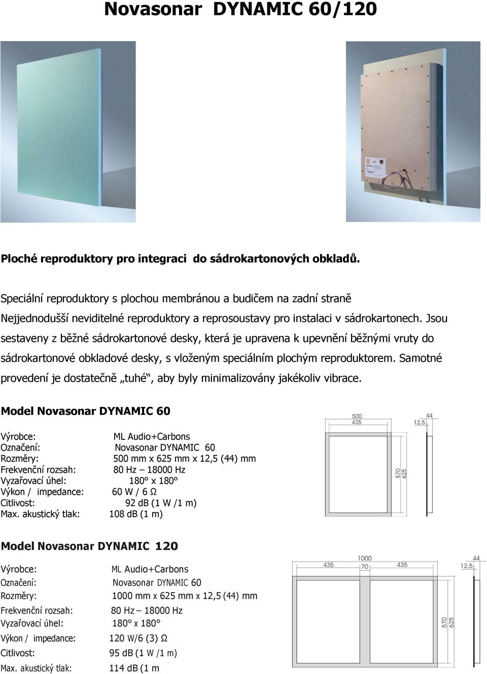 Jsou sestaveny z běžné sádrokartonové desky, která je upravena k upevnění běžnými vruty do sádrokartonové obkladové desky, s vloženým speciálním plochým reproduktorem.